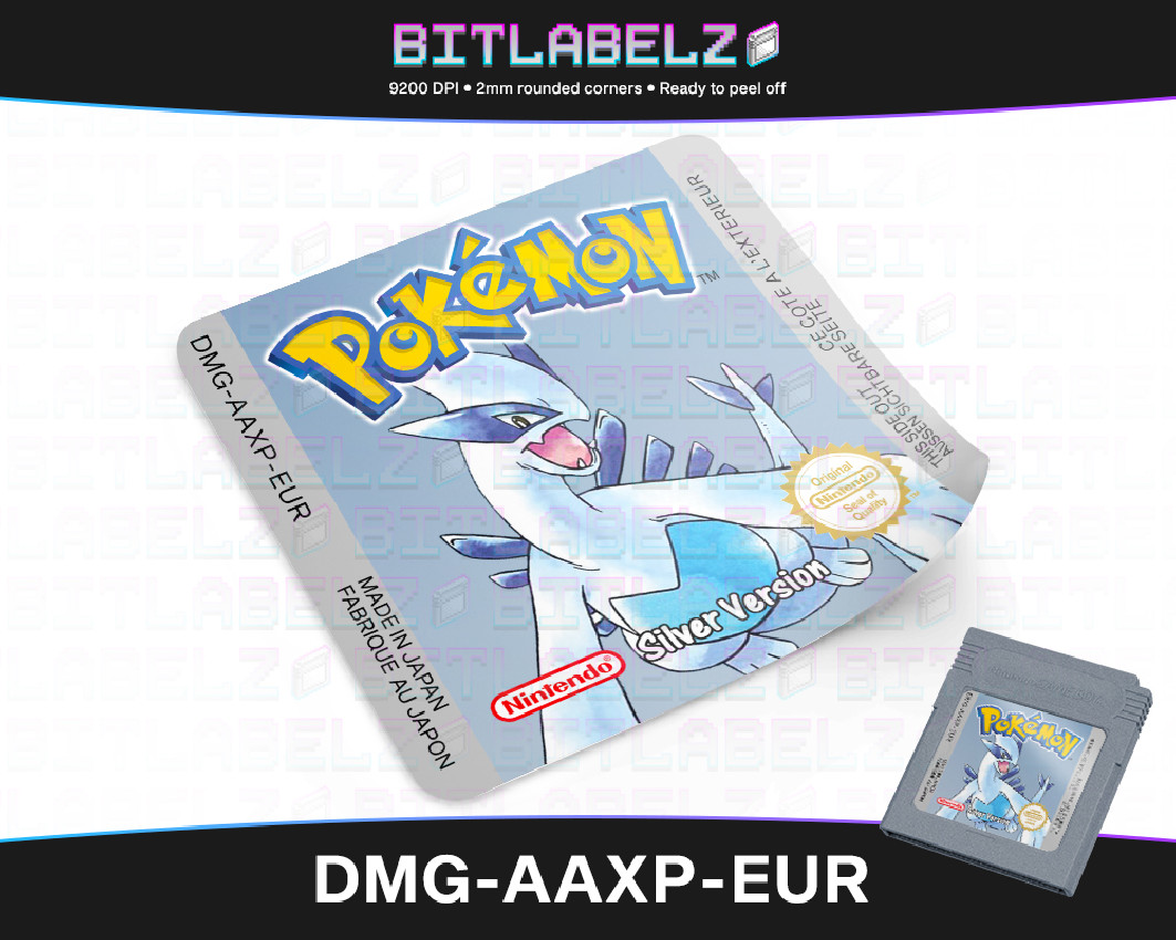 Pokemon Silver Version - Game Boy Color Label [DMG-AAXP-EUR] mit Silber Effekt