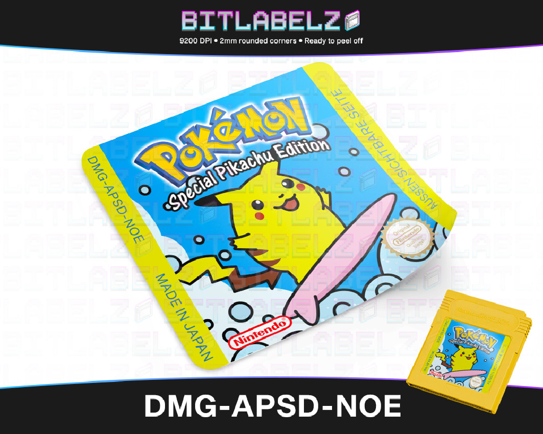 Pokemon Gelb Surfing Pikachu - Custom Game Boy Label [DMG-APSD-NOE]