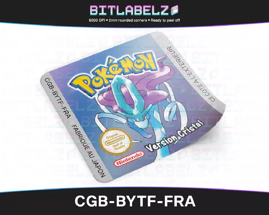 Pokemon Version Cristal - Game Boy Color Label [CGB-BYTF-FRA] mit Metallic Effekt