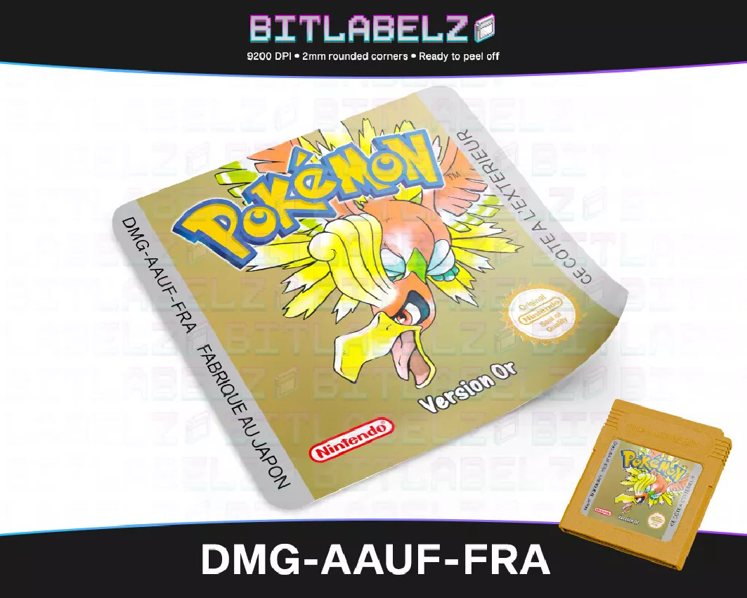 Pokemon Version Or - Game Boy Color Label [DMG-AAUF-FRA] with Gold Effect