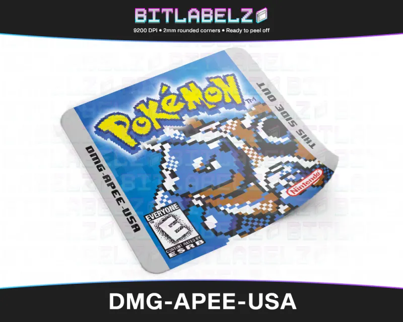 Pokemon Blue Version - Etichetta Game Boy pixel art [DMG-APEE-USA]