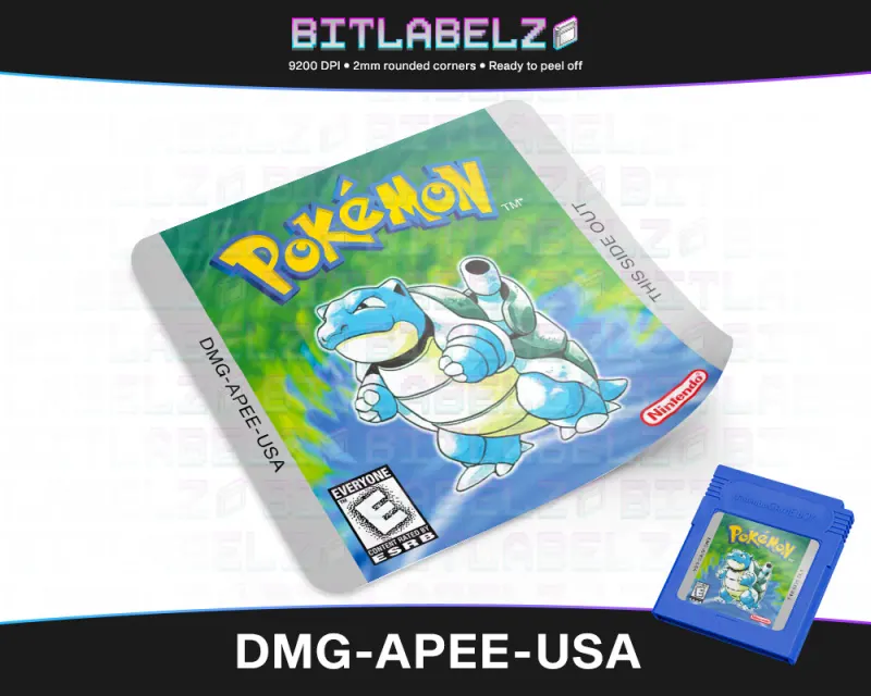 Pokemon Blue Version - Etichetta Game Boy stile TCG [DMG-APEE-USA]