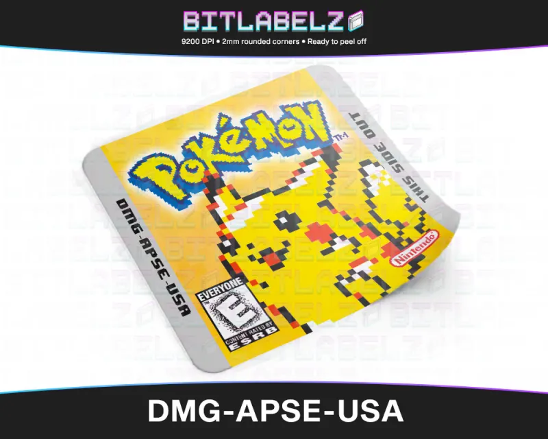 Pokemon Yellow Version - Étiquette Game Boy pixel art [DMG-APSE-USA]