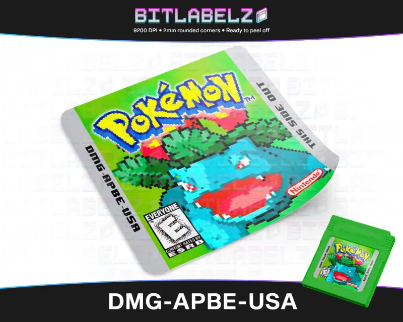 Pokemon Green Version - Etichetta Game Boy pixel art [DMG-APBE-USA]