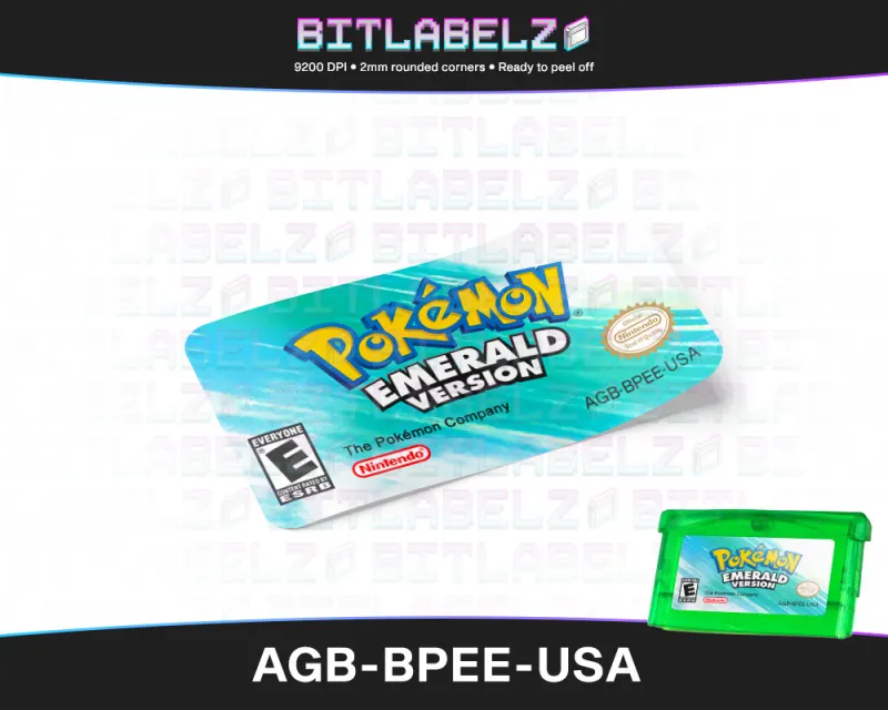 Pokemon Emerald Version - Etiqueta Game Boy Advance [AGB-BPEE-USA] con efecto metalizado