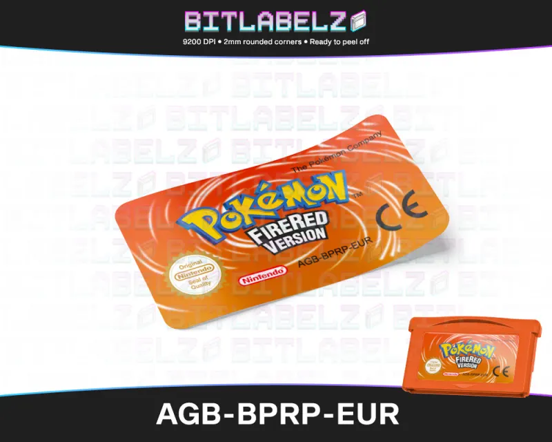 Pokemon FireRed Version - Etichetta Game Boy Advance [AGB-BPRP-EUR] con effetto metallizzato
