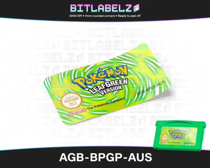 Pokemon LeafGreen Version - Etiqueta Game Boy Advance [AGB-BPGP-AUS] con efecto metalizado