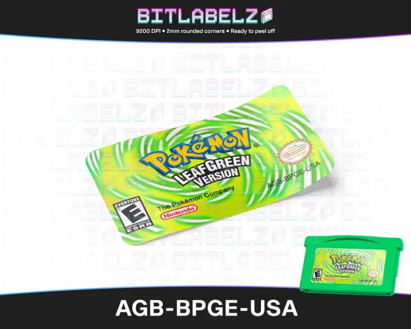 Pokemon LeafGreen Version - Etiqueta Game Boy Advance [AGB-BPGE-USA] con efecto metalizado