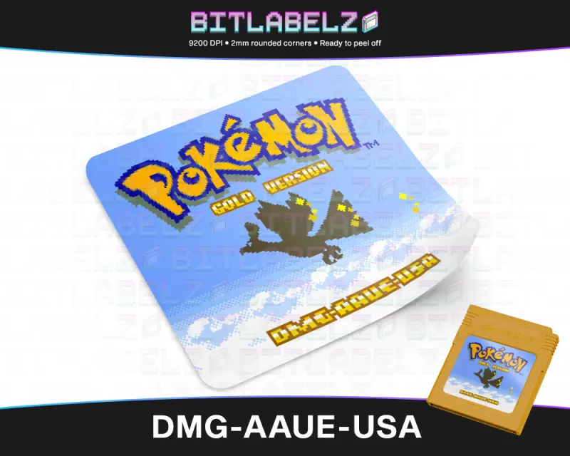 Pokemon Gold Version - Etichetta Game Boy Color pixel art [DMG-AAUE-USA]