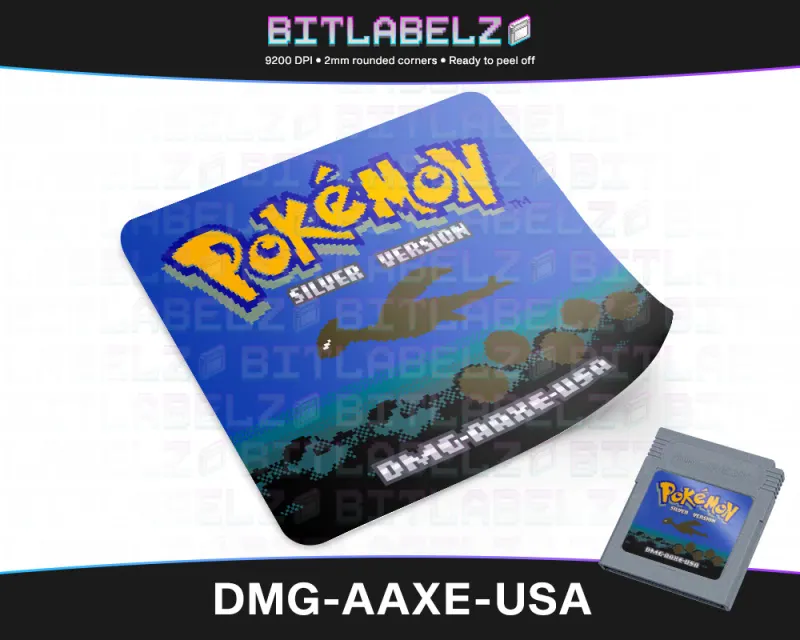 Pokemon Silver Version - Étiquette Game Boy Color pixel art [DMG-AAXE-USA]
