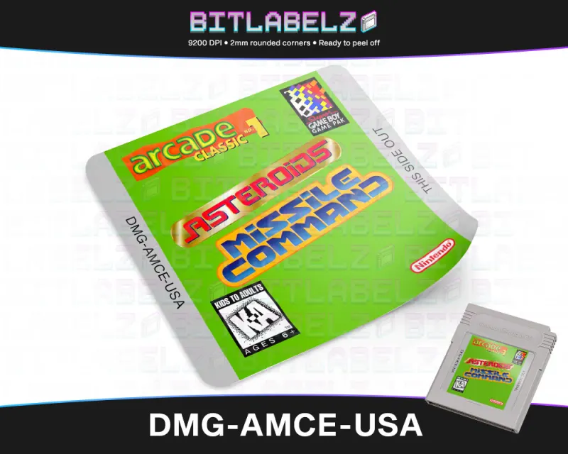 Arcade Classic No. 1: Asteroids / Missile Command - Etichetta Game Boy [DMG-AMCE-USA]